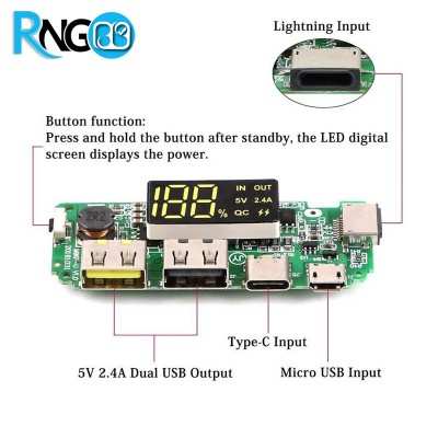 برد پاور بانک 2.4A فست شارژ دارای نمایشگر
